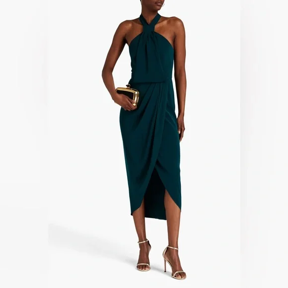 halter blue midi dress Tailored Halter Midi Dress - Navy